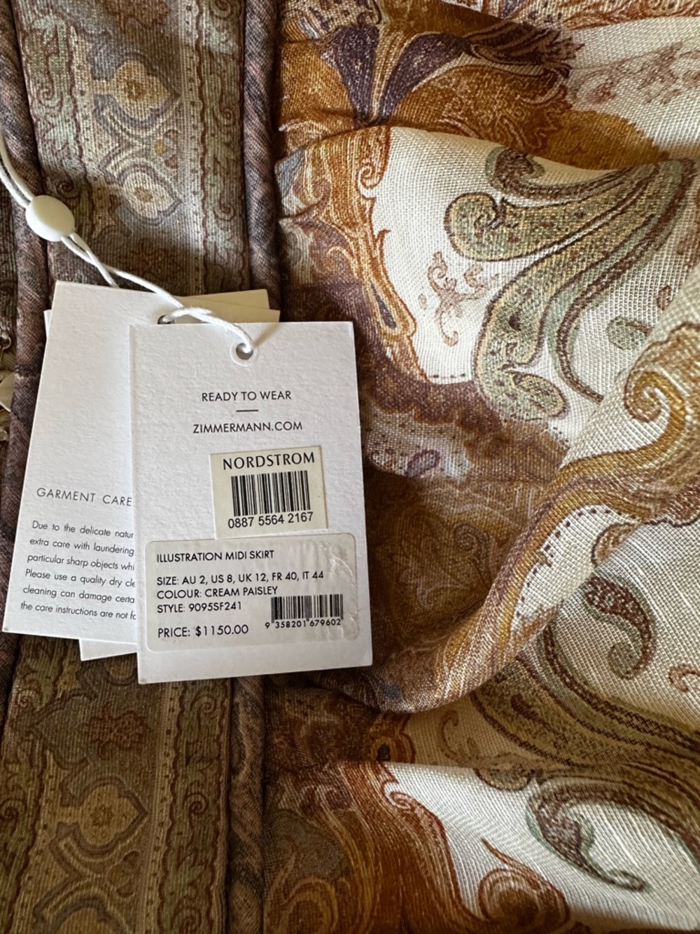 NWT $1,150 Zimmermann Illustration Maxi Skirt Cream Paisley Motif Size AU 2 US 8 - Picture 10 of 16
